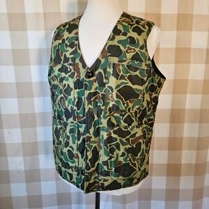 Vtg 70s 80s Reversible Duck Camo Hunting Vest Quilted Navy Blue Mens Large